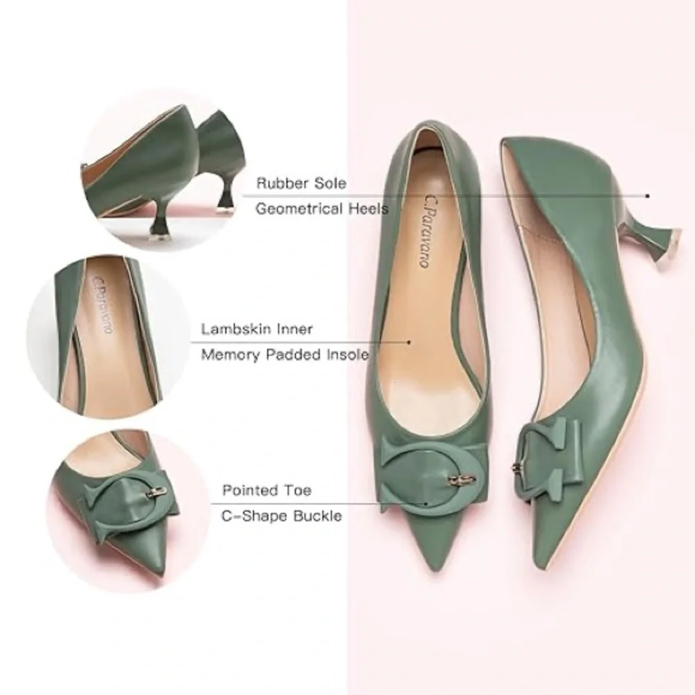 C. Paravano Pointed Toe Green Kitten Heel Pumps sz 40 new - Picture 4 of 11